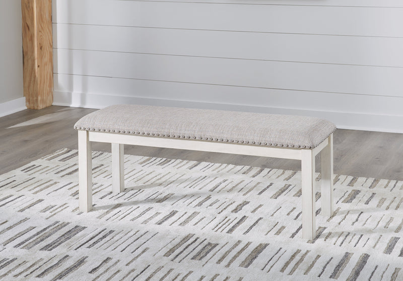Robbinsdale Dining Table and 6 Chairs and Bench with Storage in Antique White - PKG020818