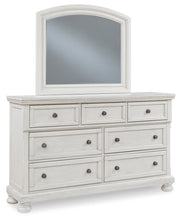 Robbinsdale King Panel Bed with Mirrored Dresser and Chest in Antique White from Ashley - DMV Furniture