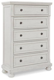 Robbinsdale King Panel Bed with Mirrored Dresser, Chest and 2 Nightstands in Antique White from Ashley - DMV Furniture
