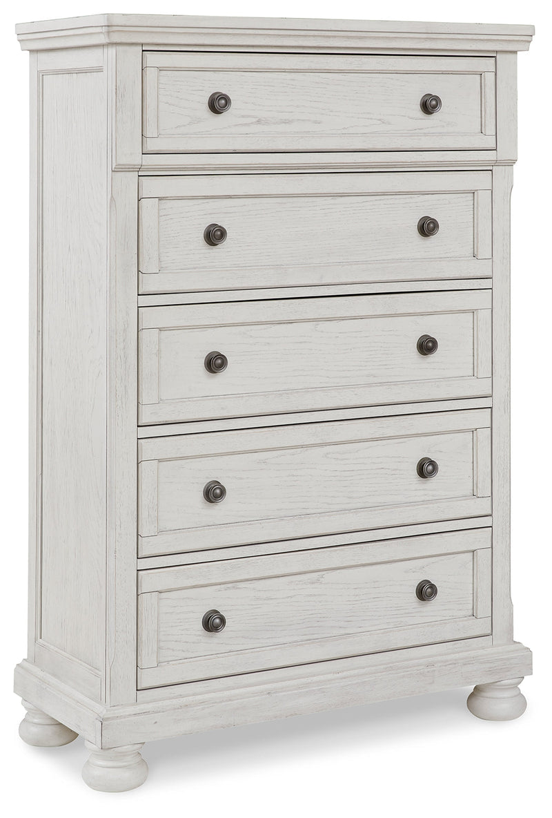 Robbinsdale King Panel Bed with Mirrored Dresser, Chest and 2 Nightstands in Antique White from Ashley - DMV Furniture