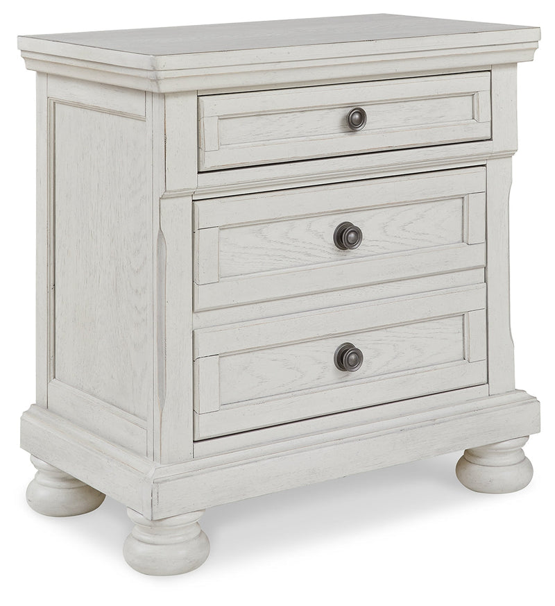 Robbinsdale King Panel Bed with Mirrored Dresser, Chest and 2 Nightstands in Antique White from Ashley - DMV Furniture