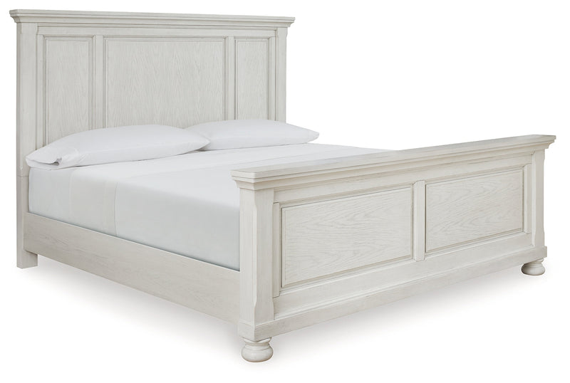 Robbinsdale King Panel Bed with Mirrored Dresser, Chest and Nightstand in Antique White from Ashley - DMV Furniture