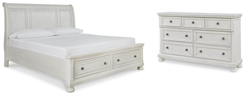Robbinsdale Queen Sleigh Bed with Storage with Dresser in Antique White from Ashley - DMV Furniture