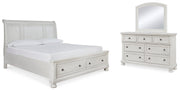 Robbinsdale Queen Sleigh Bed with Storage with Mirrored Dresser in Antique White from Ashley - DMV Furniture