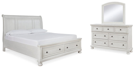 Robbinsdale Queen Sleigh Bed with Storage with Mirrored Dresser in Antique White from Ashley - DMV Furniture