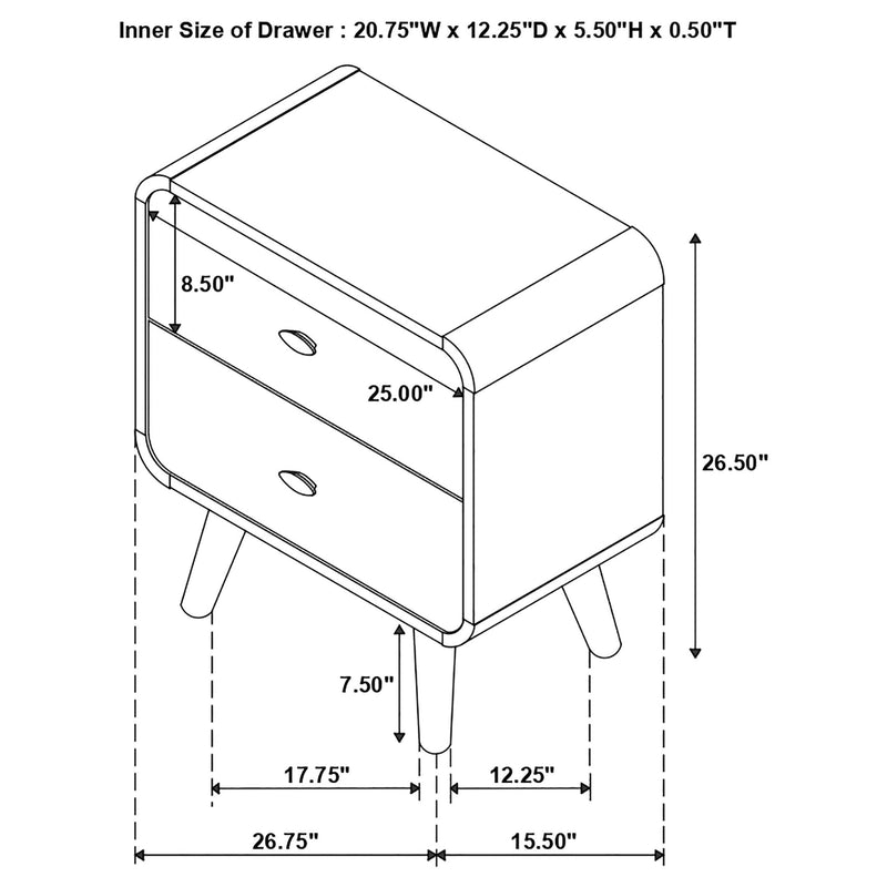 Robyn 2-drawer Nightstand Bedside Table Dark Walnut - 205132