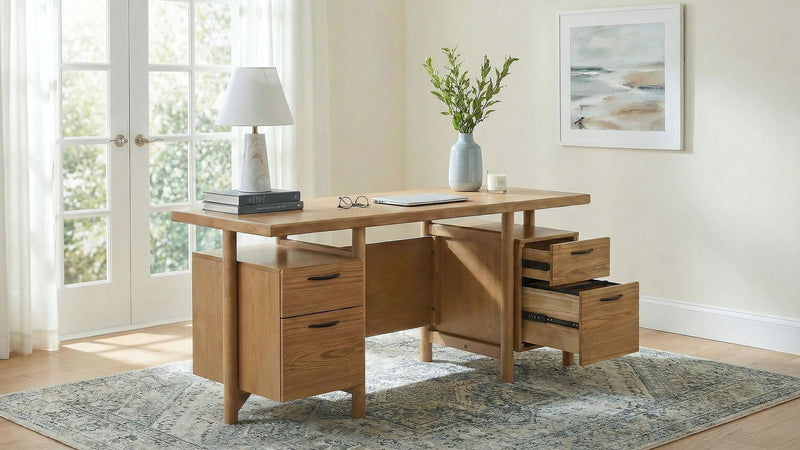 Roldan 69-inch 4-drawer Computer Desk with File Drawer Light Ash - 801115
