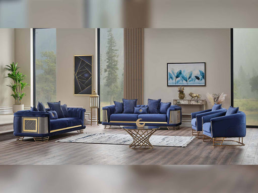 Romans 3-pieces (Sofa & 2 Chair) Livingroom Set Navy Blue in Blue - 101-ROM-LV431-311