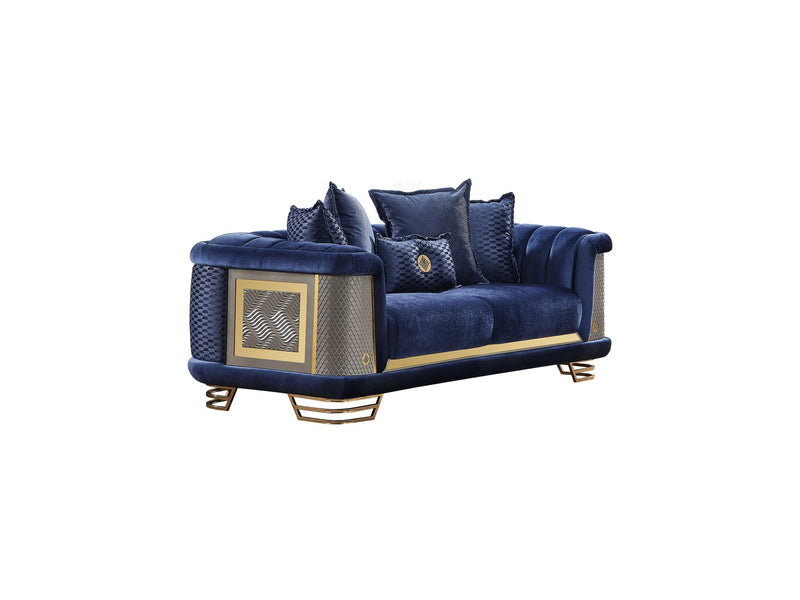 Romans 3-pieces (Sofa & 2 Chair) Livingroom Set Navy Blue in Blue - 101-ROM-LV431-311