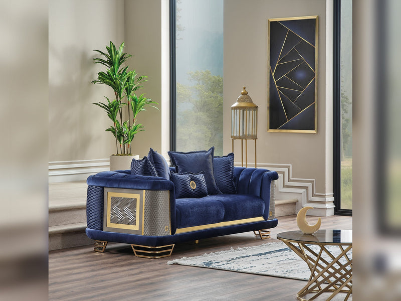 Romans 4-pieces (2 Sofa & 2 Chair) Livingroom Set Navy Blue in Blue - 101-ROM-LV431-3311
