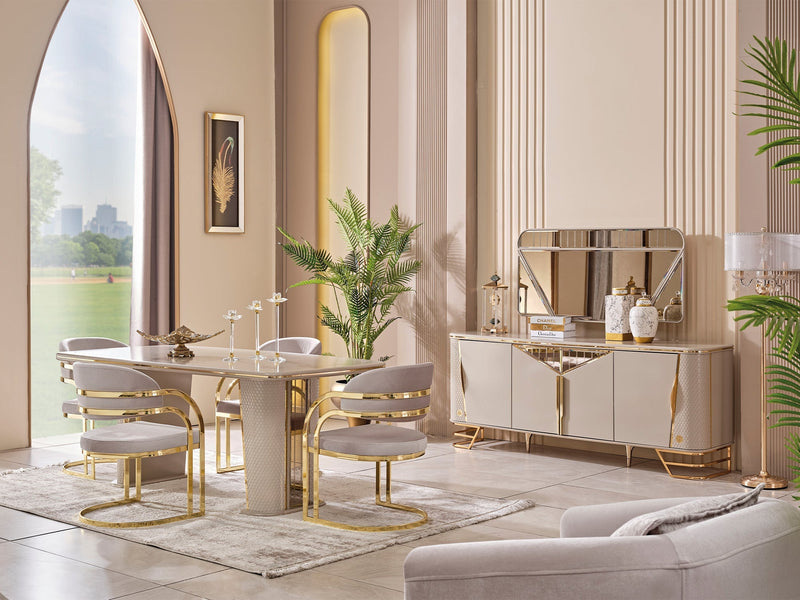 Romans Diningroom (Consol With Mirror & Dining Table & 6 Dining Chair) - 115-ROM-SET