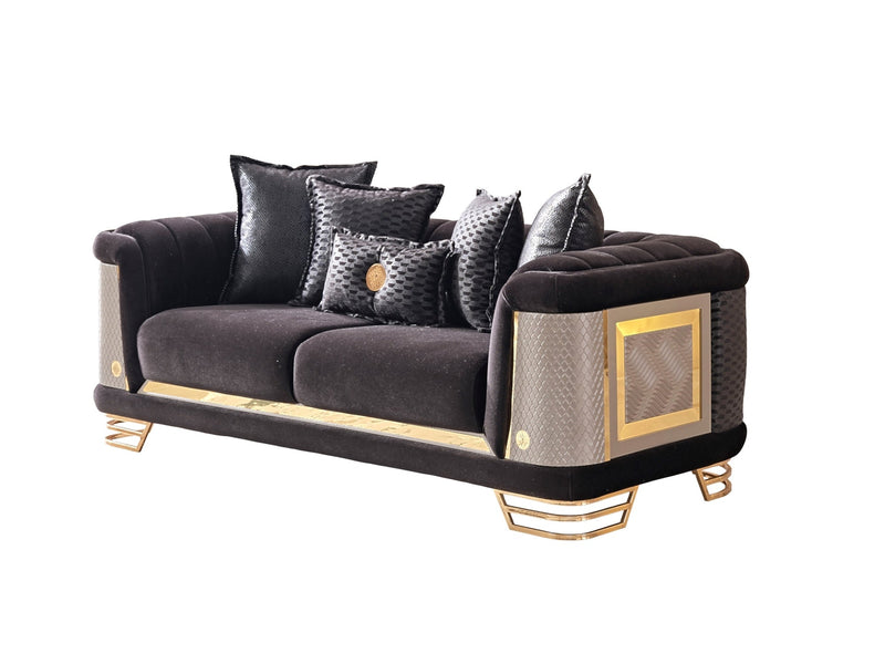 Romans Stationary Loveseat Black in Black - 101-ROM-LV900-2