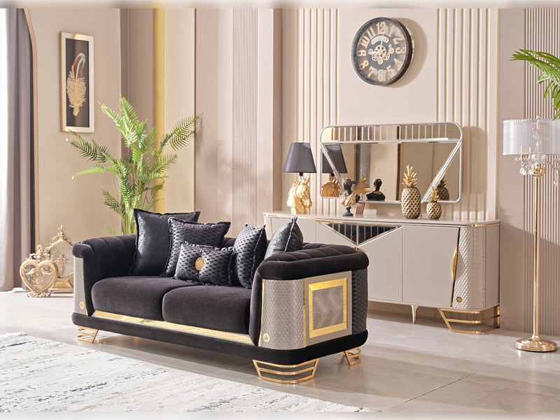 Romans Stationary Loveseat Black in Black - 101-ROM-LV900-2
