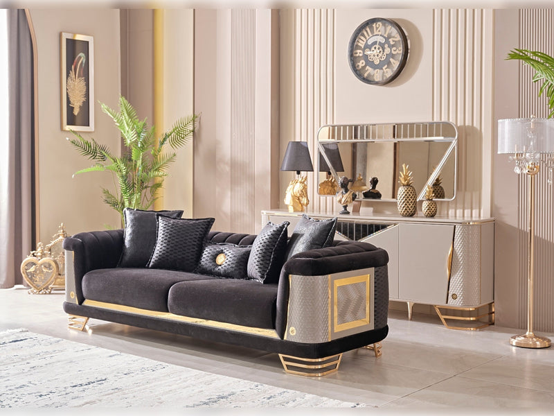 Romans Stationary Sofa Black in Black - 101-ROM-LV900-3