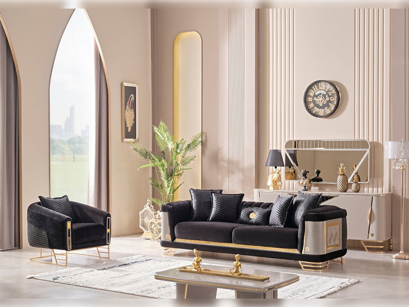 Romans Stationary Sofa Black in Black - 101-ROM-LV900-3
