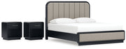 Rowanbeck California King Upholstered Panel Bed with 2 Nightstands in Gray/Black from Ashley - DMV Furniture