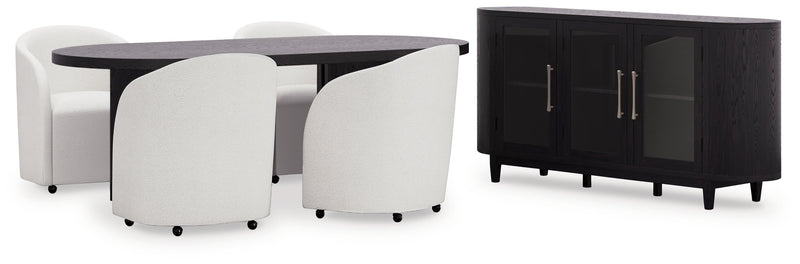 Rowanbeck Dining Table and 4 Chairs with Storage in Black from Ashley - DMV Furniture