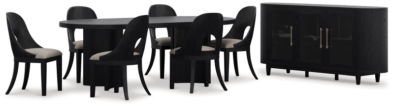 Rowanbeck Dining Table and 6 Chairs with Storage in Black from Ashley - DMV Furniture