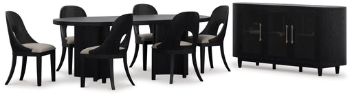 Rowanbeck Dining Table and 6 Chairs with Storage in Black from Ashley - DMV Furniture