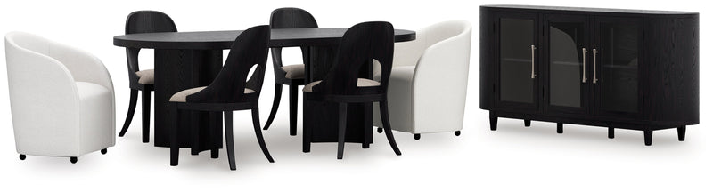 Rowanbeck Dining Table and 6 Chairs with Storage in Black from Ashley - DMV Furniture