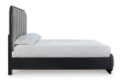 Rowanbeck Gray/Black Queen Upholstered Panel Bed - DMV FurnitureQueen Bed