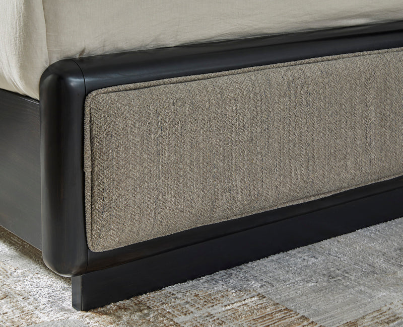 Rowanbeck Gray/Black Queen Upholstered Panel Bed - DMV FurnitureQueen Bed
