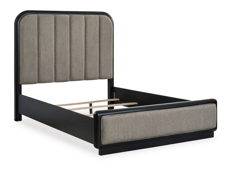 Rowanbeck Gray/Black Queen Upholstered Panel Bed - DMV FurnitureQueen Bed