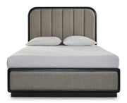 Rowanbeck Gray/Black Queen Upholstered Panel Bed - DMV FurnitureQueen Bed