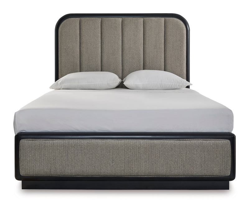Rowanbeck Gray/Black Queen Upholstered Panel Bed - DMV FurnitureQueen Bed