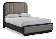 Rowanbeck Gray/Black Queen Upholstered Panel Bed - DMV FurnitureQueen Bed