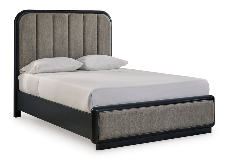 Rowanbeck Gray/Black Queen Upholstered Panel Bed - DMV FurnitureQueen Bed
