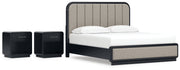 Rowanbeck King Upholstered Panel Bed with 2 Nightstands in Gray/Black from Ashley - DMV Furniture