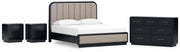 Rowanbeck King Upholstered Panel Bed with Dresser and 2 Nightstands in Gray/Black from Ashley - DMV Furniture
