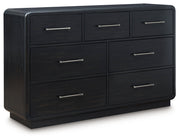 Rowanbeck King Upholstered Panel Bed with Dresser and 2 Nightstands in Gray/Black from Ashley - DMV Furniture