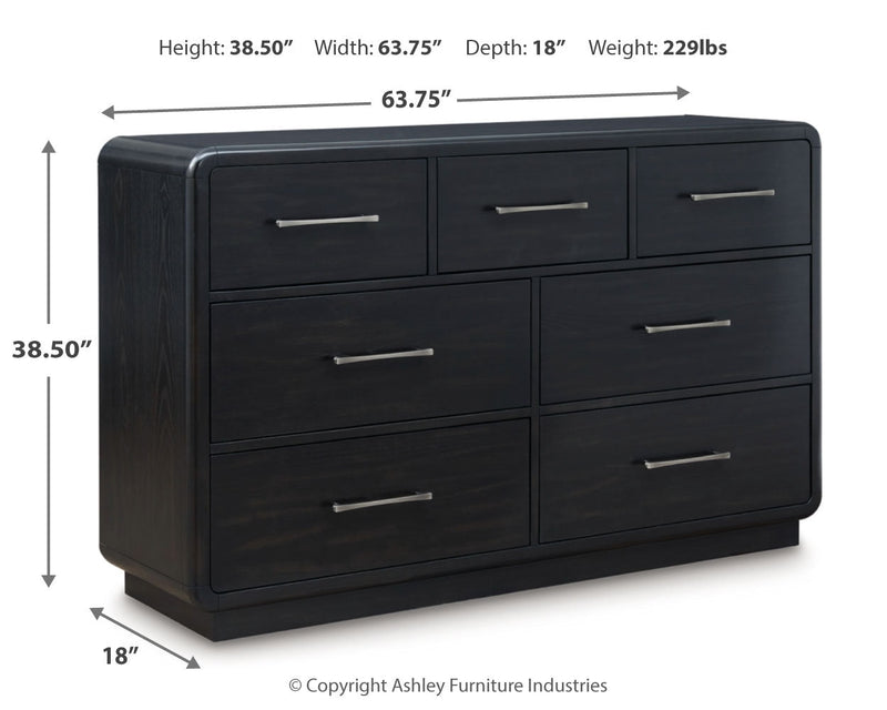 Rowanbeck King Upholstered Panel Bed with Dresser and 2 Nightstands in Gray/Black from Ashley - DMV Furniture