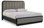 Rowanbeck King Upholstered Panel Bed with Dresser and 2 Nightstands in Gray/Black from Ashley - DMV Furniture