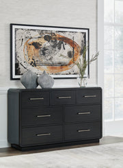 Rowanbeck King Upholstered Panel Bed with Dresser in Gray/Black from Ashley - DMV Furniture