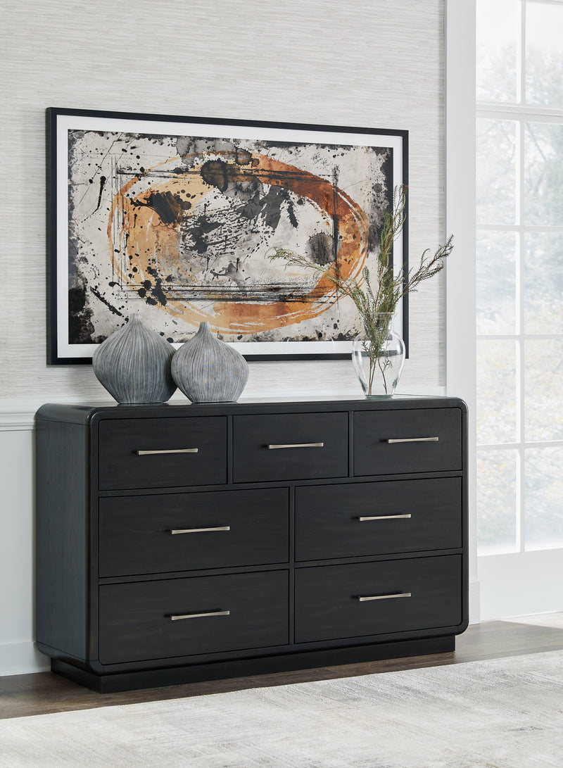 Rowanbeck King Upholstered Panel Bed with Dresser in Gray/Black from Ashley - DMV Furniture