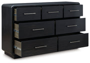 Rowanbeck King Upholstered Panel Bed with Dresser in Gray/Black from Ashley - DMV Furniture