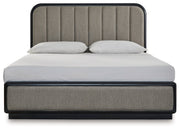 Rowanbeck King Upholstered Panel Bed with Dresser in Gray/Black from Ashley - DMV Furniture