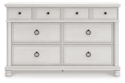 Rowlenstown California King Poster Bed, Dresser and Chest in Antique White - PKG023881