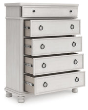Rowlenstown California King Poster Bed, Dresser and Chest in Antique White - PKG023881
