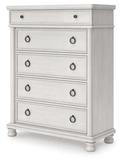 Rowlenstown California King Poster Bed, Dresser and Chest in Antique White - PKG023881