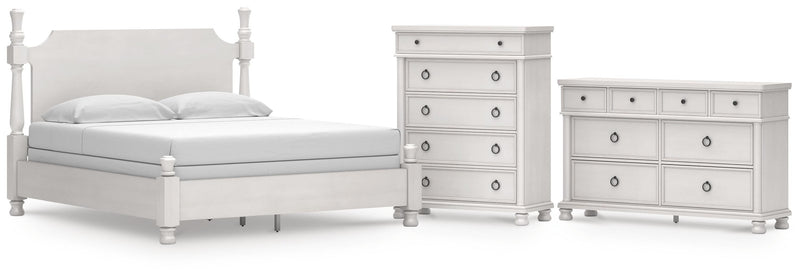 Rowlenstown California King Poster Bed, Dresser and Chest in Antique White - PKG023881