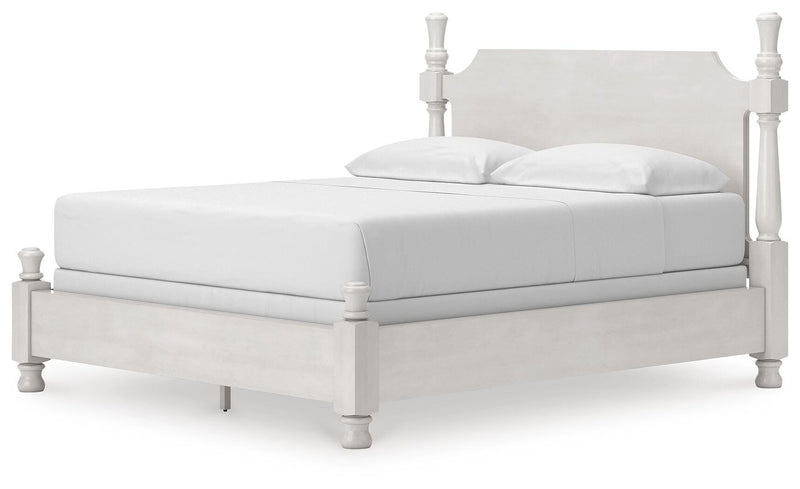 Rowlenstown California King Poster Bed, Dresser and Mirror in Antique White - PKG023878