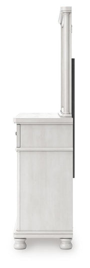 Rowlenstown California King Poster Bed, Dresser and Mirror in Antique White - PKG023878