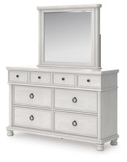 Rowlenstown California King Poster Bed, Dresser and Mirror in Antique White - PKG023878