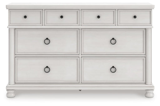 Rowlenstown California King Poster Bed, Dresser and Nightstand in Antique White - PKG023880