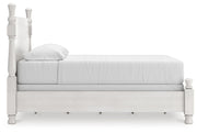 Rowlenstown California King Poster Bed, Dresser, Mirror and Nightstand in Antique White - PKG023879
