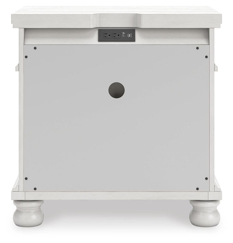 Rowlenstown California King Poster Bed, Dresser, Mirror and Nightstand in Antique White - PKG023879